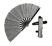 Silver Laser Rave Hand Fan, Large Folding Hand Rave Fan for Memorable Dance Events, Create Stunning Visuals (Silver)