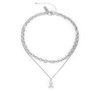 Silver Men's Necklace with Pendant Dog Engraving Dad My Hero Chain Necklaces 57CM, Titanium Steel, No Gemstone