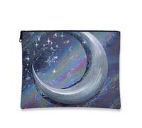 Silver Moon - Bolsa de maquillaje holográfica con cierre de media luna estrellada para mujer, bolsa organizadora portátil pequeña, bolsa de aseo para regalo de vacaciones de invierno, plateado, 7x9