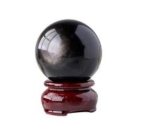 Silver Obsidian Crystal Ball 55-75mm - Mystical Feng Shui Ball for and, Crystal Ball Halloween Decor, Divination Stone,65mm