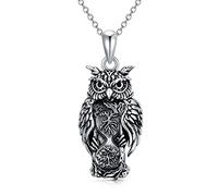 Silver Owl Elephant Highland Cow Raven Wolf Wolf Hamsa Posteo de punta de flecha Collares Viking Joyería Vintage Regalos para hombres Mujeres