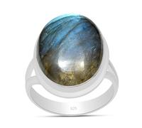 Silver Palace Anillo de plata de ley 925 con gema labradorita natural para mujer, Metal, Labradorita