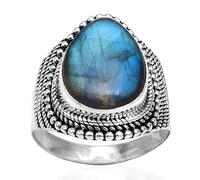 Silver Palace Anillo de plata esterlina 925 de labradorita natural hecho a mano con bisel para unisex, Metal Piedra preciosa, labradorita