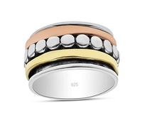 Silver Palace Clarity - Anillo giratorio de meditación de plata de ley 925 con patrón martillado, banda energética, Metal, Sin piedras preciosas