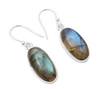 Silver Palace Enorme Oval Azul Fuego Labradorita Piedra Preciosa Natural Cabujón de Plata esterlina Pendiente Hecho a Mano para Mujeres