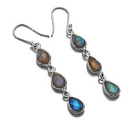 Silver Palace Pendientes Colgantes de labradorita Natural de Plata esterlina 925 para Mujer