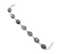 Silver Palace Pulsera de eslabones de piedras preciosas de labradorita de 7 a 8 pulgadas, joyería de plata de ley 925 para mujeres y hombres, 20,32 cm , Plata, labradorita