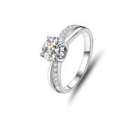 Silver Ring, Ringe Frauen Kreuzring mit Rundem Moissanit 1 Karat 14K Weißgold Größe 60 (19.1)