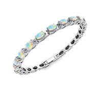Silver Smile Pulseras de tenis de plata de ley de 6 x 4 mm con forma ovalada para mujer, pulseras de plata de ley para mujer, 7.25 pulgadas de longitud con cierre seguro, piedra preciosa de metal,