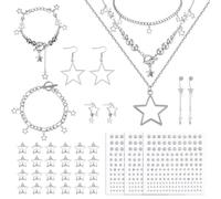 Silver Star Y2K Juego de sieradenset ketting oorbellen vintage accessories streetstyle ster accesorios para el pelo lipstuds neusstuds parelstickers Perfect voor verjaardagen feestjes Kerstmis en
