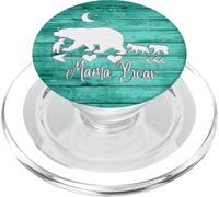 Silver White Mama Bear and Three Cubs On Vintage Mint Green PopSockets PopGrip para MagSafe