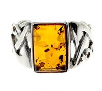 SilverAmber Jewellery - Anillo de plata de ley 925 y ámbar báltico con nudos celtas de diseño - 7005, T, Piedra preciosa, Ámbar
