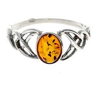 SilverAmber Jewellery - Anillo de plata de ley 925 y ámbar báltico con nudos celtas de diseño - 7482, T, Piedra preciosa, Ámbar