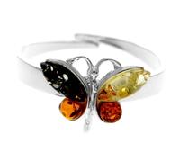 SilverAmber Jewellery AR15 - Anillo ajustable de plata de ley 925 con diseño de mariposa de ámbar báltico auténtico, One Size, Plata de ley, Ámbar