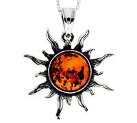 SilverAmber Jewellery - Colgante de plata de ley 925 y ámbar báltico auténtico, tamaño mediano, sol y estrella - 1505, Piedra Plata de ley Resina, Ámbar