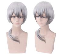 SilverAsh juego de peluca de cosplay Arknights pelucas 40cm corto gris plateado SilverAsh juego de pelo sintético Cosplay peluca de niño + gorro de peluca Arknights SilverAsh 678