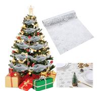 SilverCherry Espumillon Arbol Navidad, Christmas Table Runner, 28 Cm x 5Y, con Lámina Dorada en Forma de Copo de Nieve, para Árboles de Navidad y Decoración de Mesas en Fiestas Navideñas (Argento)
