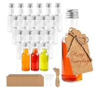SilverChry 50 ML Grado Alimenticio Mini Botellas 18pcs Licor, Mini Botellas Licor, con 2 Embudos y 18 Papel de Etiquetas, Licor Botella Reutilizables Plástico Pequeñas para Bodas y Fiesta