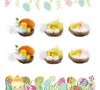 SilverChry 6Pcs Pollito Pascua, Decoración Pollitos PascuaCartón, Pollito Pascua conHuevos y Nido, Pollito Esponjoso Decorado, para Búsquedas de Huevos, Manualidades y Decoraciones para Fiestas Pascua