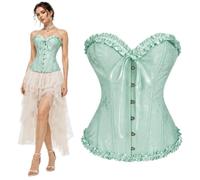 SilverChry Corset Mujer, Corpiños Mujer, Corset Reductor Top Fajas, Bustier Corsé Cortesano Overbust Gótico Ropa Carnaval Disfraz Pirata Bandeau (FR/ES, Letras, S, Regular, Regular, Verde claro B)