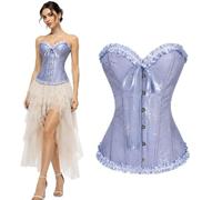 SilverChry Corset Mujer, Corpiños Mujer, Corset Reductor Top Fajas, Bustier Corsé Cortesano Overbust Gótico Ropa Carnaval Disfraz Pirata Bandeau (FR/ES, Letras, S, Regular, Regular, Azul Claro B)