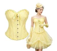 SilverChry Corset Mujer, Corpiños Mujer, Corset Reductor Top Fajas, Bustier Corsé Cortesano Overbust Gótico Ropa Carnaval Disfraz Pirata Bandeau (FR/ES, Letras, S, Regular, Regular, Amarillo claro)