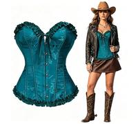 SilverChry Corset Mujer, Corpiños Mujer, Corset Reductor Top Fajas, Bustier Corsé Cortesano Overbust Gótico Ropa Carnaval Disfraz Pirata Bandeau (FR/ES, Letras, XL, Regular, Regular, Azul pavo real)