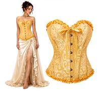 SilverChry Corset Mujer, Corpiños Mujer, Corset Reductor Top Fajas, Bustier Corsé Cortesano Overbust Gótico Ropa Carnaval Disfraz Pirata Bandeau (FR/ES, Letras, M, Regular, Regular, Amarillo claro B)