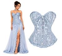 SilverChry Corset Mujer, Corpiños Mujer, Corset Reductor Top Fajas, Bustier Corsé Cortesano Overbust Gótico Ropa Carnaval Disfraz Pirata Bandeau (FR/ES, Letras, S, Regular, Regular, Gris claro)