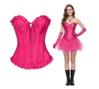 SilverChry Corset Mujer, Corpiños Mujer, Corset Reductor Top Fajas, Bustier Corsé Cortesano Overbust Gótico Ropa Carnaval Disfraz Pirata Bandeau (FR/ES, Letras, S, Regular, Regular, Rojo Rosado)