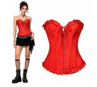 SilverChry Corset Mujer, Corpiños Mujer, Corset Reductor Top Fajas, Bustier Corsé Cortesano Overbust Gótico Ropa Carnaval Disfraz Pirata Bandeau (FR/ES, Letras, S, Regular, Regular, Rojo B)