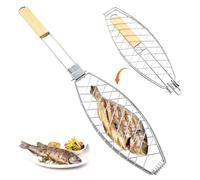 SilverChry Parrilla Barbacoa Pescado Reversible, Canasta de Asado de Pescado BBQ, Accesorios Barbacoa y Camping Portátil Y Plegable, Canasta de Parrilla de Barbecook de Acero Inoxidable 63x12cm