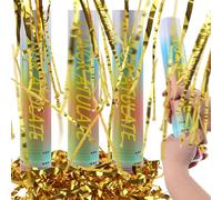 SilverChry Party Popper Lot de 4 pistolets à confettis dorés pour anniversaire, canon à confettis, canon à confettis, canon à confettis de mariage, pop-pers (fragmentés) (Hilo largo)