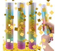 SilverChry Party Popper Lot de 4 pistolets à confettis dorés pour anniversaire, canon à confettis, canon à confettis, canon à confettis de mariage, pop-pers (fragmentés) (cuadrado)