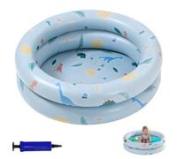 SilverChry Piscina Bebe, Piscina Hinchable, Bañera Hinchable Bebe, Piscinas para Bebe Doble Anillo con Fondo de Burbuja Hinchable de Seguridad, para Jardín,Terraza,Playa,Interiore (Dinosaurio Azul)