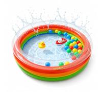 SilverChry Piscina Hinchable Pequeña 90x25 cm, Piscina de Playa con Estampado de Arcoíris con Lentejuelas, Incluye Bomba de Aire - Ideal para Jardín, Balcón, Playa y Baño