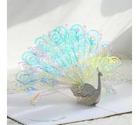 SilverChry Tarjeta Felicitacion Desplegable con un Pavo Real Radiante, Tarjeta de Cumpleaños con Sobre, Tarjeta de Cumpleaños para Novia (Pavo real)