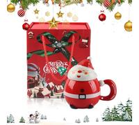 SilverChry Tazas de Cerámica de Navidad, Taza de Café, Mug Navidad con Cuchara y Caja de Regalo, Christmas Mug Adecuada para Regalar, Preparar Té y Preparar Café (Papá Noel sonriente)