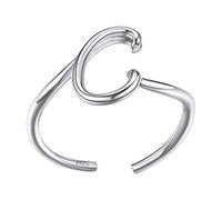 SILVERCUTE Anillo Mujere con Letra Mayúscula A Joyería Elegante Anillos Finos de Letras Material Plata de Ley 925 Bañado en Oro Blanco Anillos Simples Básicos de Nombres de Identidad