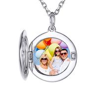 SILVERCUTE Collar con Fotos Personalizados Plata de Ley 925 para Mujeres Colgante Medallón Guardapelo Redondo Regalos para Mama Amiga Esposa de Cumpleaños Aniversario