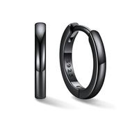 SILVERCUTE Pendientes de Aros Mujer Plata de Ley 925 10mm Chapado en Negro Pendiente Aro para Hombre Mujer Negro Pequeños con Caja de Regalo