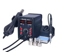 Silverflo 8586D-II - Estación de soldadura 2 en 1, estación de aire caliente, estación de soldadura con modo de suspensión de 10 minutos