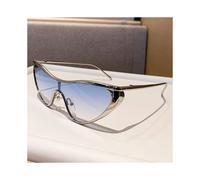 (SilverFrameDoubleBlue)Gafas de sol con montura de metal ojo de gato con lentes antiuv para entusiastas de la moda