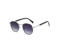(SilverFrameDoubleGray)Elegantes gafas de sol redondas de metal para mujer hombre con lentes grises para protección diaria solar