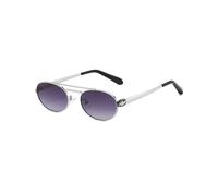(SilverFrameDoubleGray)Gafas de sol de metal con marco ovalado de doble haz para hombres mujeres protección solar UV400