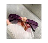 (SilverFrameDoublePurple)Gafas de sol elípticas unisex con marco de metal con protección UV para ropa de calle y salidas informales