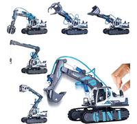 Silvergear® Kit de Construcción Hidráulica Vehículos de Obra | 6 Modelos Diferentes para Montar | Excavadora Juguete y Grúa Hidráulica | Juguete Educativo con 223 Piezas | Gris