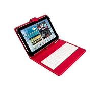 SILVERHT - Funda Universal con Teclado USB C para Tablet de 9" a 11", Color Rojo y Blanco. Teclado QWERTY en Español. Incluye la Letra Ñ.