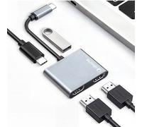 Silver HT - Logan 4K+ MST Dual Screen Experiencia HDMI 4K 2 Pantallas simultáneas HUB Aluminio 4 in1 USB3.1 Type C a 2 HDMI 4K + USB 3.0 + PD 100W
