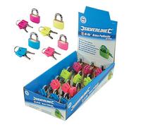 Silverline 808156 - Caja expositora con 12 candados de latón fluorescentes (30 mm)